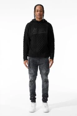 Cable Knit Hooded Sweater (Black) 8 Cable Knit Hooded Sweater (Black) -Jordan Craig Shop 3980 BLACK MODEL1
