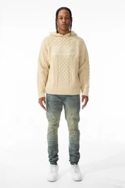 Cable Knit Hooded Sweater (Cream) -Jordan Craig Shop 3980 CREAM MODEL1 080f71b3 4da4 4a17 a2f5 bb1e3b8308a5