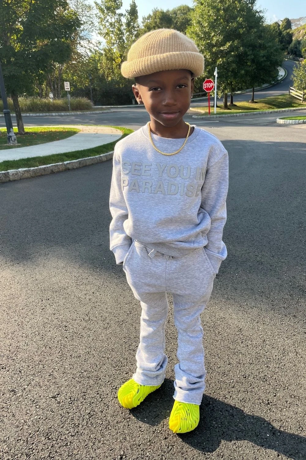 Kids Paradise Tonal Crewneck Sweatshirt (Heather Grey) 2 Kids Paradise Tonal Crewneck Sweatshirt (Heather Grey) - Image 2