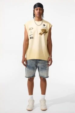 The Prowl Cut Off T-Shirt (Light Khaki) -Jordan Craig Shop 7006A LIGHT KHAKI MODEL1