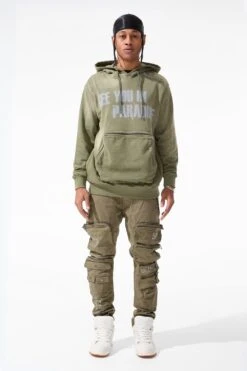 Infantry Division Pullover Hoodie (Olive) -Jordan Craig Shop 85673H OLIVE MODEL1