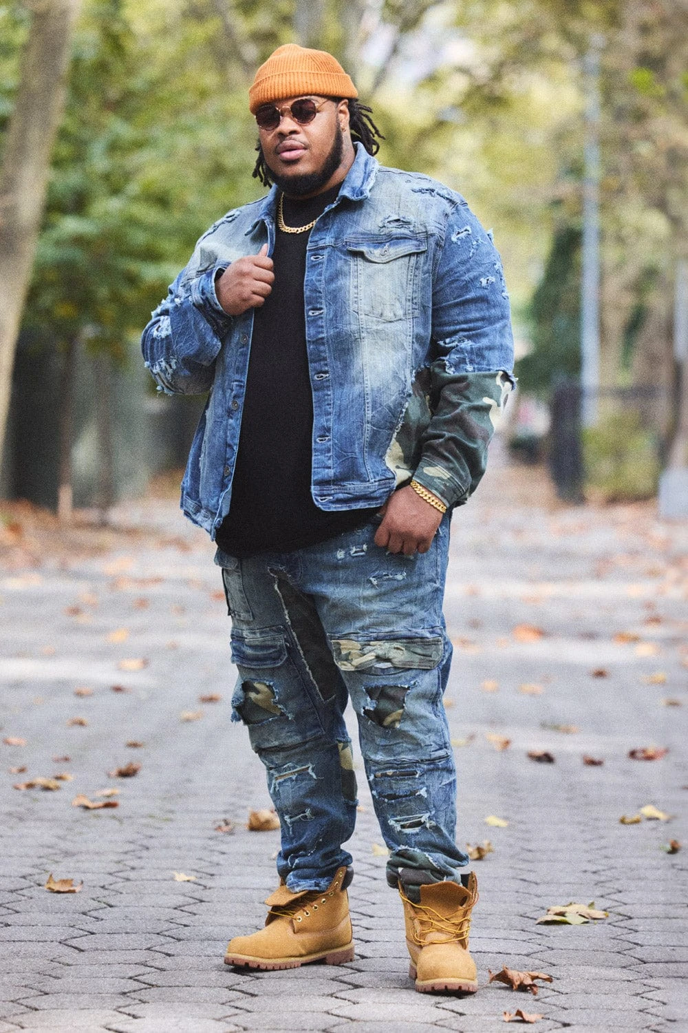 Big Men's Devotion Denim Trucker Jacket (Woodland) 1 Big Men's Devotion Denim Trucker Jacket (Woodland)