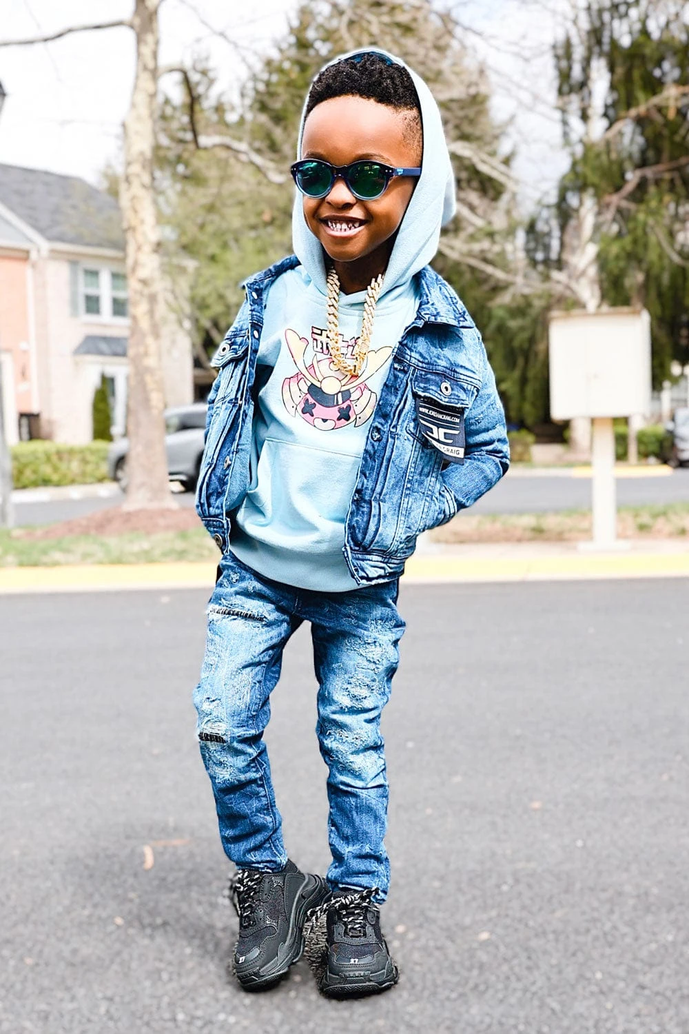 Kids Bayside Denim Trucker Jacket (Deep Blue) 2 Kids Bayside Denim Trucker Jacket (Deep Blue) - Image 2