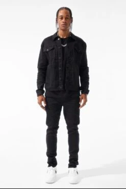 Obsidian Denim Trucker Jacket (Black) -Jordan Craig Shop JJ1240 BLACK MODEL2