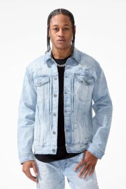 Hudson Denim Trucker Jacket 36 Hudson Denim Trucker Jacket -Jordan Craig Shop JJ2273 LIGHTNING BLUE MODEL2