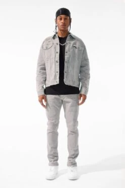 Tribeca Twill Trucker Jacket (SS25 Exclusive Colors) 16 Tribeca Twill Trucker Jacket (SS25 Exclusive Colors) -Jordan Craig Shop JJ990R LIGHT GREY MODEL1