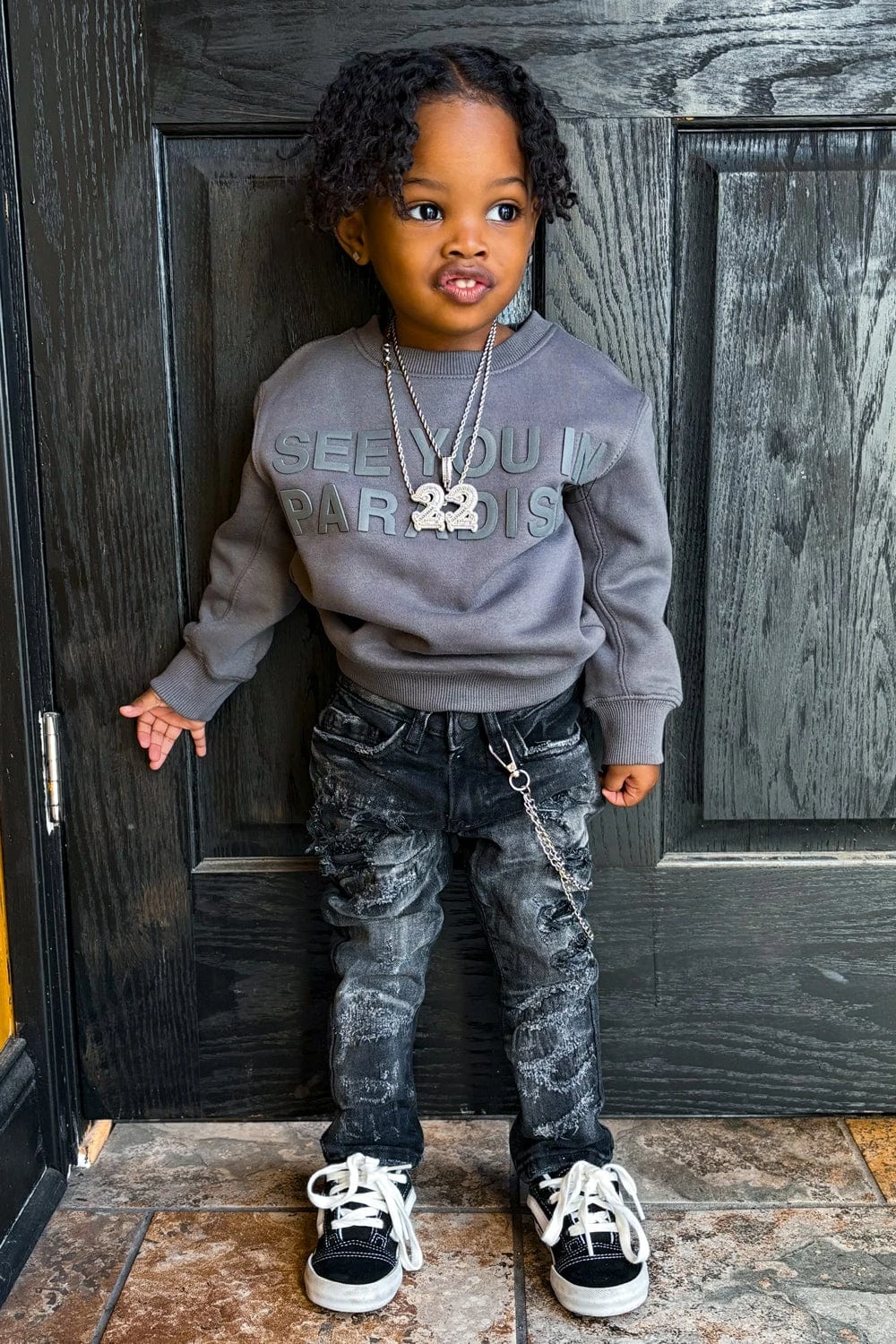 Kids Paradise Tonal Crewneck Sweatshirt (Charcoal) 5 Kids Paradise Tonal Crewneck Sweatshirt (Charcoal) - Image 5