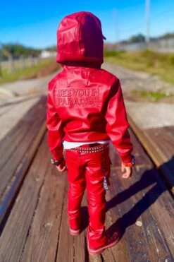 Kids Thriller Pullover Hoodie (Red) 9 Kids Thriller Pullover Hoodie (Red) -Jordan Craig Shop KIDS THRILLER RED MODEL3