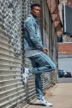 Sparta Striped Denim Jacket (University Blue) -Jordan Craig Shop SPARTA BLUE MODEL2