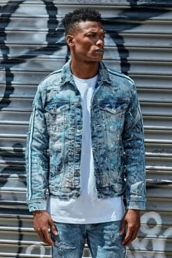 Sparta Striped Denim Jacket (University Blue) -Jordan Craig Shop SPARTA BLUE MODEL5