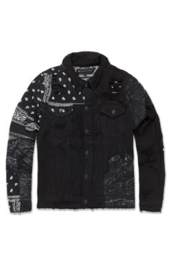 Big Men's Paisley Denim Trucker Jacket (Noir)