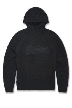 Cable Knit Hooded Sweater (Black) 7 Cable Knit Hooded Sweater (Black) -Jordan Craig Shop WEB 3980 BLACK F
