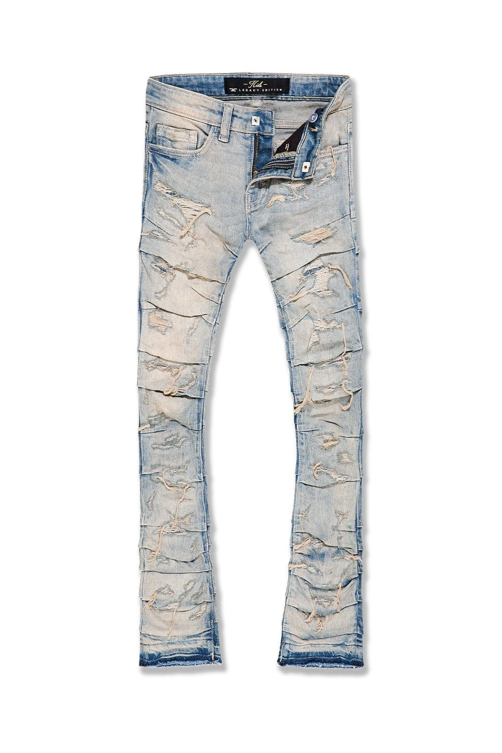 Kids Stacked Ripple Effect Denim (Cream Wash) 1 Kids Stacked Ripple Effect Denim (Cream Wash)